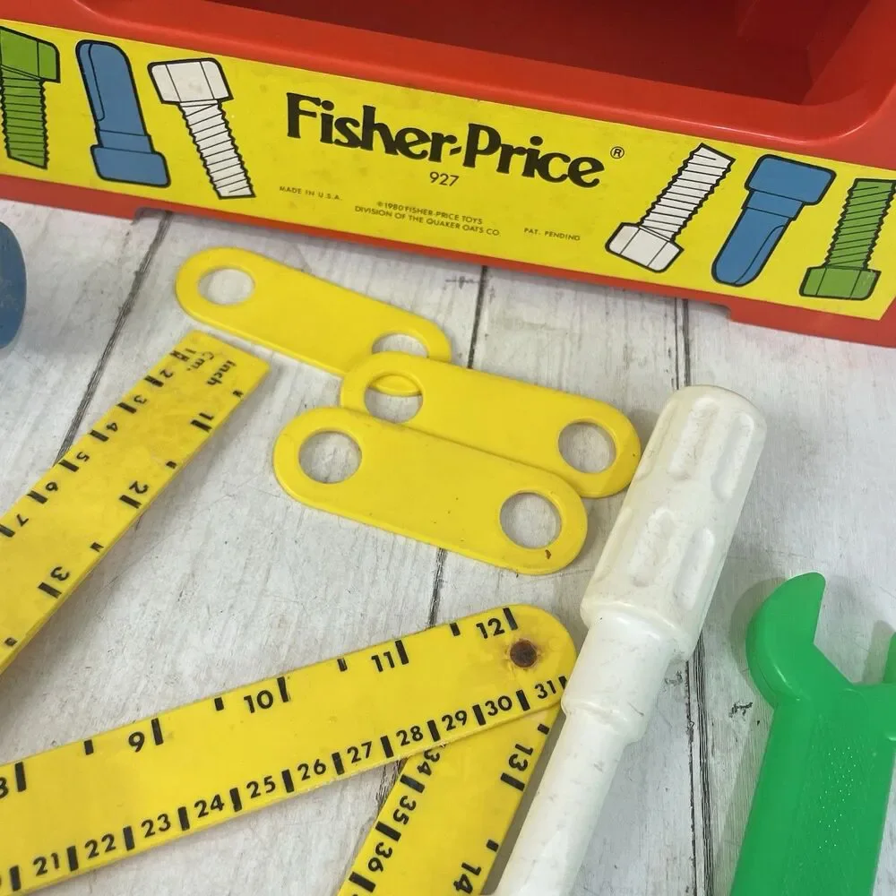 Vintage Fisher-Price Wood & Plastic Work Bench Complete with Tools